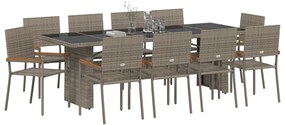 vidaXL Σέτ φαγητού για κήπο 11 pcs Γκρι Πολυ ράταν