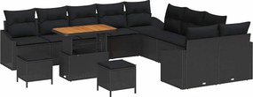 vidaXL Σετ Καναπέ Κήπου με μαξιλάρι 13 pcs Μαύρο Πολυ ράταν