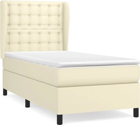 vidaXL Κρεβάτι Boxspring με Στρώμα Κρεμ 90x190 εκ. από Συνθετικό Δέρμα