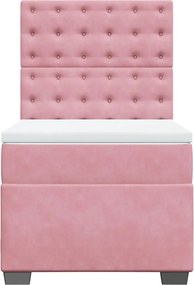 vidaXL Κρεβάτι Boxspring με Στρώμα Ροζ 100x200 εκ. Βελούδινο