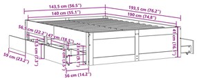 Σκελετός Κρεβατιού Χωρίς Στρώμα με Συρτάρια Μασίφ Ξύλο Πεύκου - Λευκό