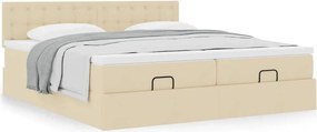vidaXL Οθωμανικό κρεβάτι με στρώματα Κρέμα 180x200cm ύφασμα