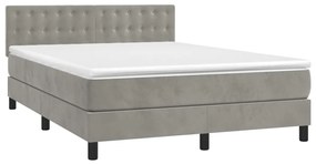 vidaXL Κρεβάτι Boxspring με Στρώμα Ανοιχτό Γκρι 140x200 εκ. Βελούδινο