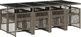 vidaXL Σετ Τραπεζαρίας Κήπου 9 τεμ. Γκρι Συνθ. Ρατάν με Μαξιλάρια