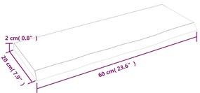 Ράφι Τοίχου Σκούρο Καφέ 60x20x2 εκ. Επεξεργ. Μασίφ Ξύλο Δρυός - Καφέ