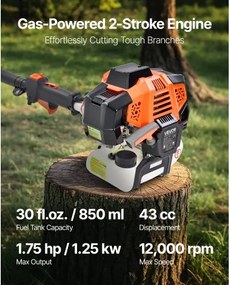VEVOR Gas Pole Saw Tree Trimmer Rotatable Head 43CC 2-Stroke 10 in Cutting Bar