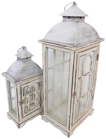 Folly Inart lantern set of 2 aluminum in white shade 26.5x20.5x63.5 εκ.