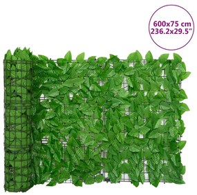 vidaXL Διαχωριστικό Βεράντας με Φύλλα Πράσινο 600 x 75 εκ.