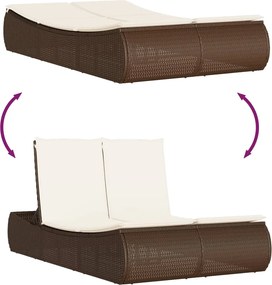 vidaXL Ξαπλώστρα Διπλή Καφέ από Συνθετικό Ρατάν με Μαξιλάρια
