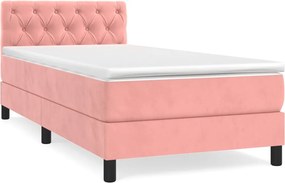 vidaXL Κρεβάτι Boxspring με Στρώμα Ροζ 80 x 200 εκ. Βελούδινο