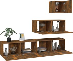 vidaXL Σετ Επίπλων Τηλεόρασης 4 Τεμαχίων Καπνιστή δρυς Επεξ. Ξύλο