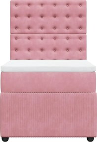 vidaXL Κρεβάτι Boxspring με Στρώμα Ροζ 100x200 εκ. Βελούδινο
