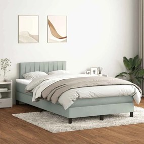 vidaXL Κρεβάτι Boxspring με Στρώμα Ανοιχτό Γκρι 120x220 εκ. Βελούδινο