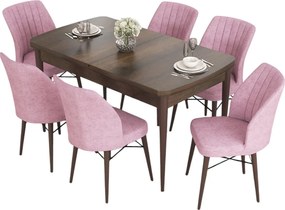 Extendable Dining Table &amp; Chairs Set (7 Pieces) Eva - Baroque, Pink Baroque
Pink