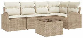 vidaXL Σετ Καναπέ Κήπου με μαξιλάρι 6 pcs Μπεζ Πολυ ράταν