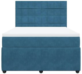 vidaXL Κρεβάτι Boxspring με Στρώμα Σκούρο Μπλε 140x190 εκ. Βελούδινο