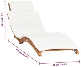 vidaXL Ξαπλώστρα Πτυσσόμενη από Μασίφ Ξύλο Teak με Λευκό Κρεμ Μαξιλάρι