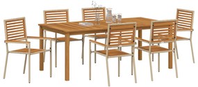 vidaXL Σετ Τραπεζαρίας Κήπου  7 τεμαχίων Μπεζ Poly Rattan Ακακίας