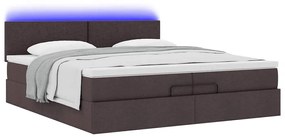 vidaXL Οθωμανικό κρεβάτι με στρώματα&LEDs Σκούρο καφέ 200x200cm ύφασμα
