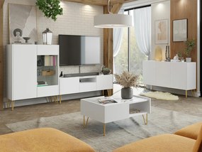 Τραπέζι Tv Lima M103 Άσπρο + Λευκό μάρμαρο, Άσπρο, Λευκό μάρμαρο, Ο αριθμός των θυρών: 2, Αριθμός συρταριών: 1, 144x55x37cm, 28 kg | Epipla1.gr