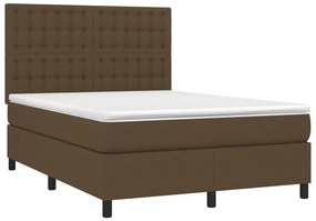 vidaXL Κρεβάτι Boxspring με Στρώμα &amp; LED Σκ.Καφέ 140x190εκ. Υφασμάτινο