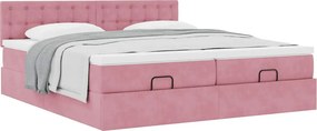 vidaXL Οθωμανικό κρεβάτι με στρώματα ροζ 200x200cm Velvet