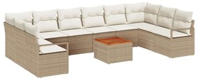 vidaXL Σετ Καναπέ Κήπου με μαξιλάρι 11 pcs Μπεζ Πολυ ράταν