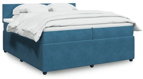 vidaXL Κρεβάτι Boxspring με Στρώμα Μπλε 200x200 εκ. Βελούδινο