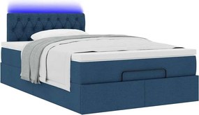 vidaXL Οθωμανικό κρεβάτι με στρώμα &amp; LEDs Μπλε 120x190cm ύφασμα