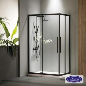 DEVON Flow Corner Entry Καμπίνα Παραλληλόγραμμη γωνιακής εισόδου με 2 σταθερά &amp; 2 συρόμενα φύλλα BLACK MATT 110-80 Υ195εκ