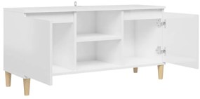 vidaXL Έπιπλο Τηλεόρασης Γυαλ. Λευκό 103,5x35x50 εκ Μασίφ Ξύλινα Πόδια
