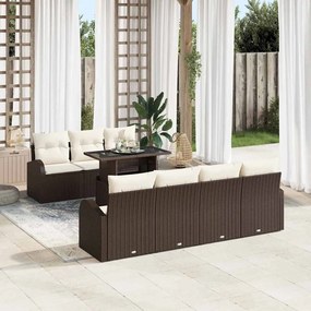 vidaXL Σετ Καναπέ Κήπου με μαξιλάρι 8 pcs Καφέ Πολυ ράταν