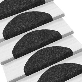 Πατάκια Σκάλας Αυτοκόλ. 10 τεμ. Μαύρα 65x21x4 εκ. Βελονιασμένα - Μαύρο
