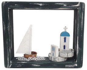 Χειροποίητη Ξύλινη Σύνθεση Τελάρο 24x20x5  KWood Art 5313  Εκκλησάκι Με Καράβι