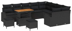 vidaXL Σετ Καναπέ Κήπου με μαξιλάρι 12 pcs Μαύρο Πολυ ράταν