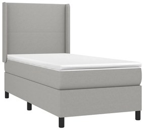 vidaXL Κρεβάτι Boxspring με Στρώμα & LED Αν.Γκρι 90x190 εκ. Υφασμάτινο