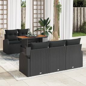 vidaXL Σετ 6 Τεμαχίων Εξωτερικής Τραπεζαρίας με Μαξιλάρια Μαύρο Πολυ Ρατάν Ακακίας
