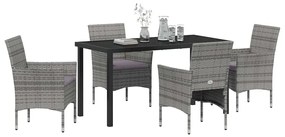 vidaXL Σέτ φαγητού για κήπο με μαξιλάρι 5 pcs Γκρι Πολυ ράταν