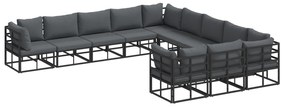 vidaXL Σετ Καναπέ Κήπου με μαξιλάρι 11 pcs Μαύρο Αλουμίνιο