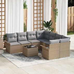 vidaXL Σετ Καναπέ Κήπου 9 pcs Μπεζ Πολυ ράταν