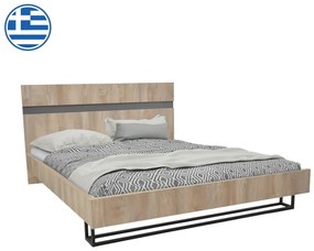 Κρεβάτι διπλό Elencia pakoworld σε oak με γκρι απόχρωση 160x200εκ