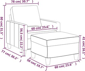 vidaXL Πολυθρόνα Γκρι 60 εκ. Συνθετικό δέρμα με Υποπόδιο