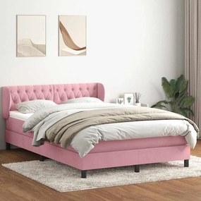 Κρεβάτι Boxspring με Στρώμα Ροζ 160x210 εκ. Βελούδινο - Ροζ