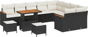 vidaXL Σετ Καναπέ Κήπου με μαξιλάρι 12 pcs Μαύρο Πολυ Ρατάν