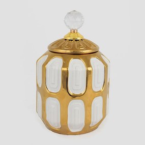 Βάζο Διακοσμητικό Με Καπάκι 752-20028 15x15x18,2cm Gold-White Estheti Home Κεραμικό