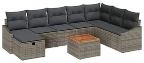 vidaXL Σετ Καναπέ Κήπου με μαξιλάρι 9 pcs Γκρι Πολυ ράταν
