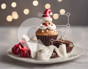 Intra Συλλεκτικό Ξύλινο Παζλ Plywood  4mm - Cupcake με διακόσμηση Άγιου Βασίλη σε λευκό πιάτο Σε Ξύλινο Κουτί - Διαστάσεις: 10x10 cm – 25 κομμάτια