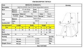 Καρέκλα MARTIN STRIPE Ξύλινο πόδι / PP Καφέ 49x56x82cm (Σετ 4 ΤΕΜ)