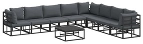 vidaXL Σετ Καναπέ Κήπου με μαξιλάρι 9 pcs Μαύρο Αλουμίνιο