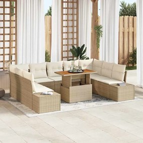 vidaXL Σετ Καναπέ Κήπου με αποθήκευση 10 pcs Μπεζ Πολυ ράταν
